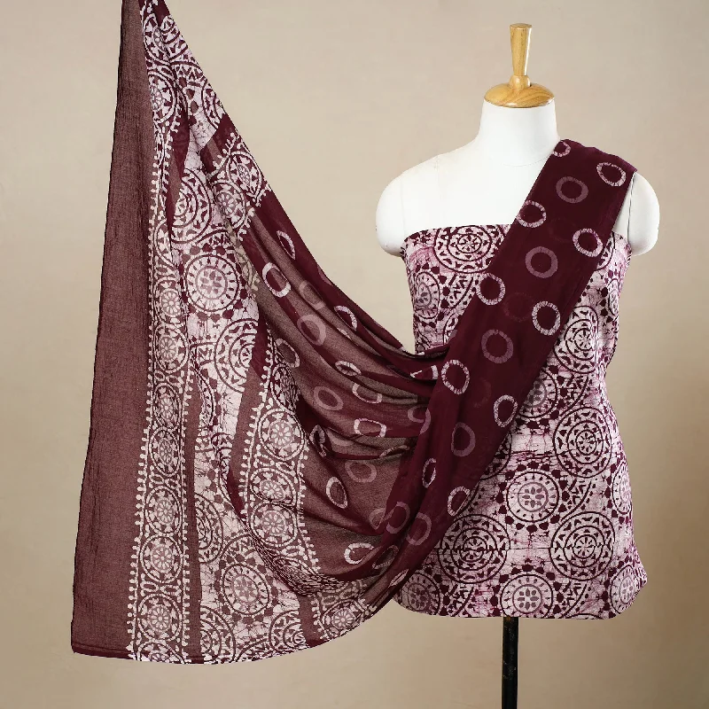 Maroon - 3pc Cotton Kutch Batik Print Dress Material 42