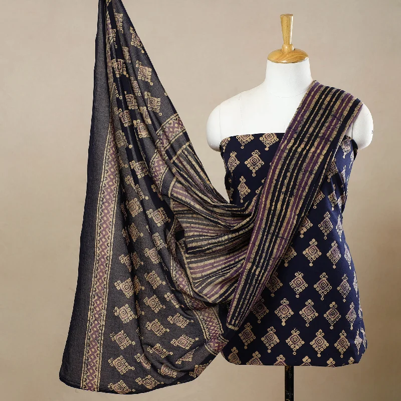 Blue - 3pc Cotton Kutch Batik Print Dress Material 84