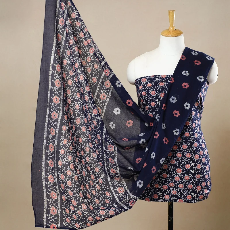 Blue - 3pc Cotton Kutch Batik Print Dress Material 77