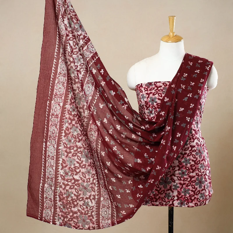 Maroon - 3pc Cotton Kutch Batik Print Dress Material 72