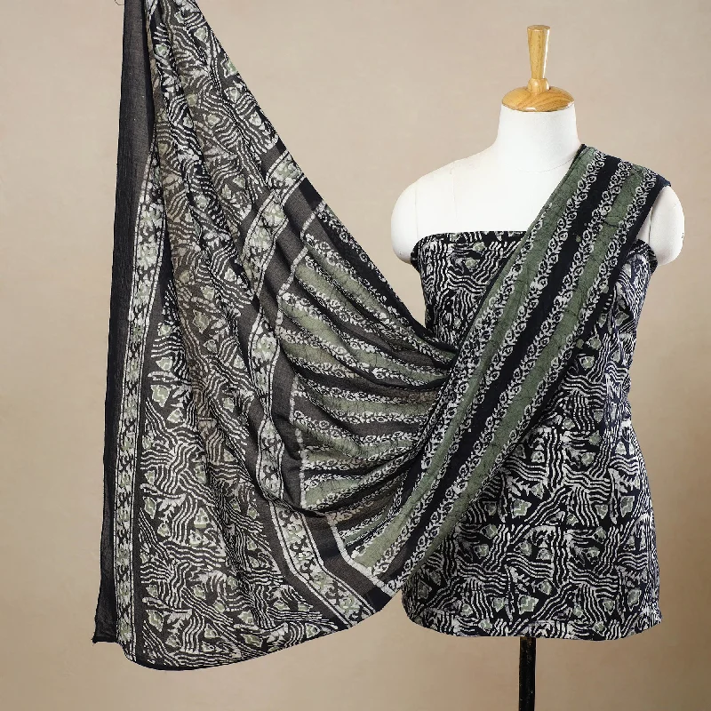 Gray- 3pc Cotton Kutch Batik Print Dress Material 37