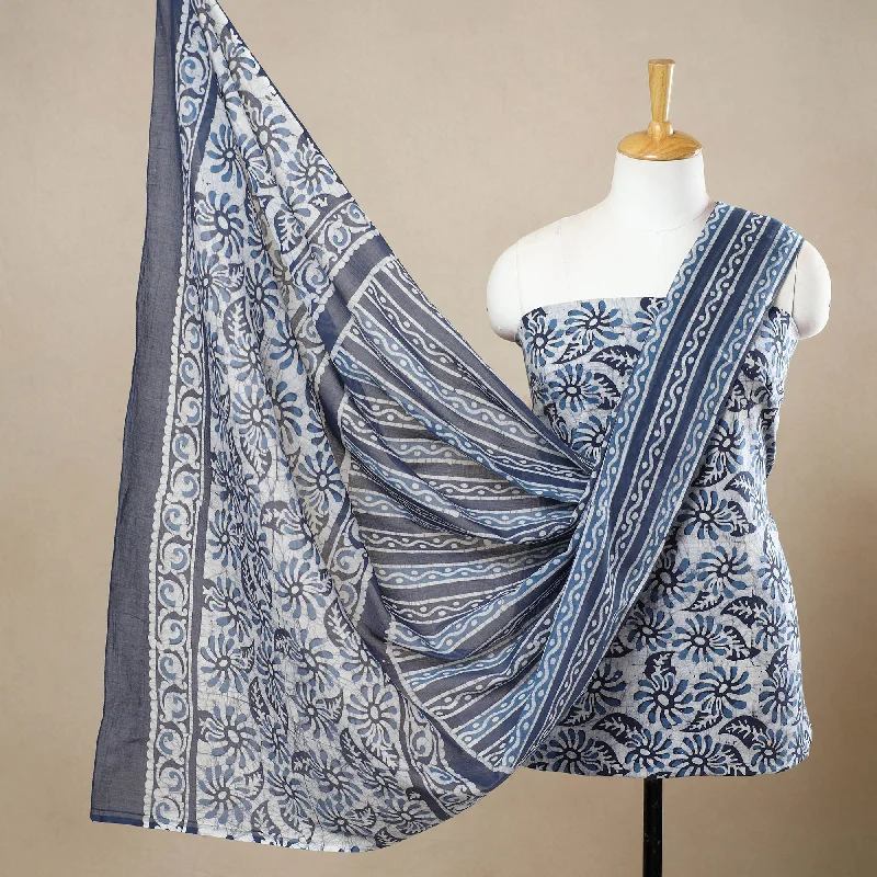White - 3pc Cotton Kutch Batik Print Dress Material 110