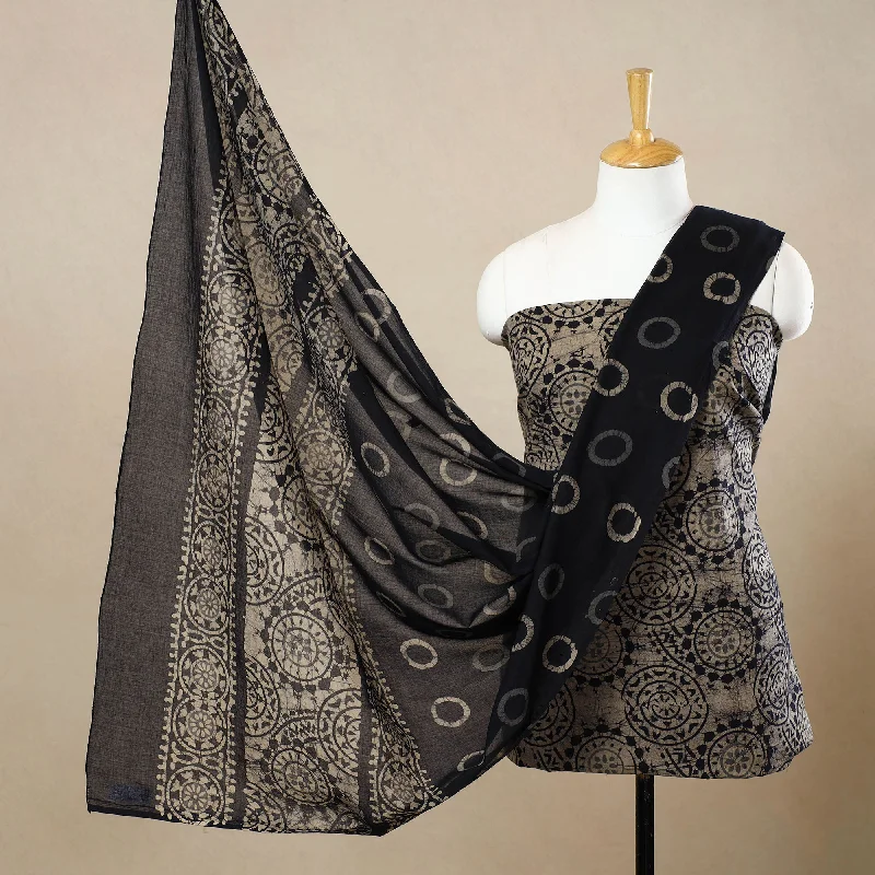 Beige - 3pc Cotton Kutch Batik Print Dress Material 119