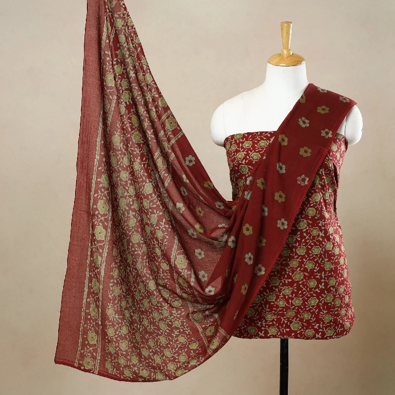 Red - 3pc Cotton Kutch Batik Print Dress Material 63