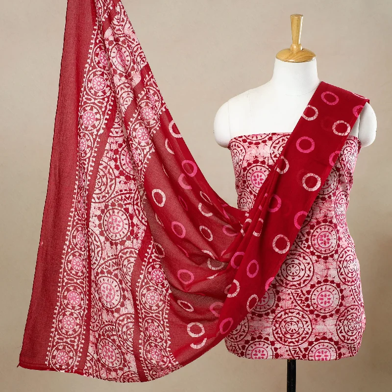 Red - 3pc Cotton Kutch Batik Print Dress Material 65