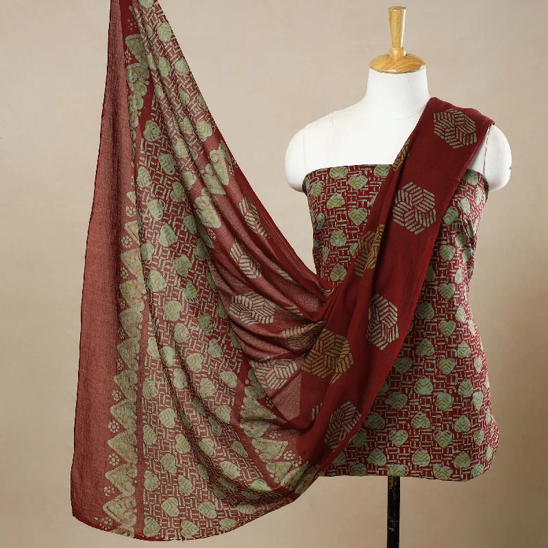 Red - 3pc Cotton Kutch Batik Print Dress Material 88