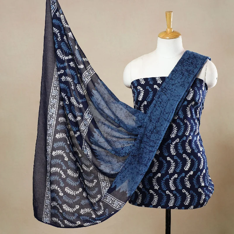 Blue - 3pc Cotton Kutch Batik Print Dress Material 137
