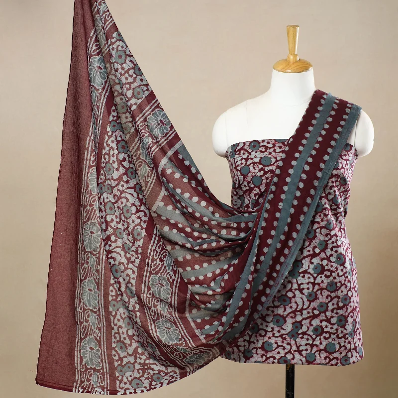 Maroon - 3pc Cotton Kutch Batik Print Dress Material 82