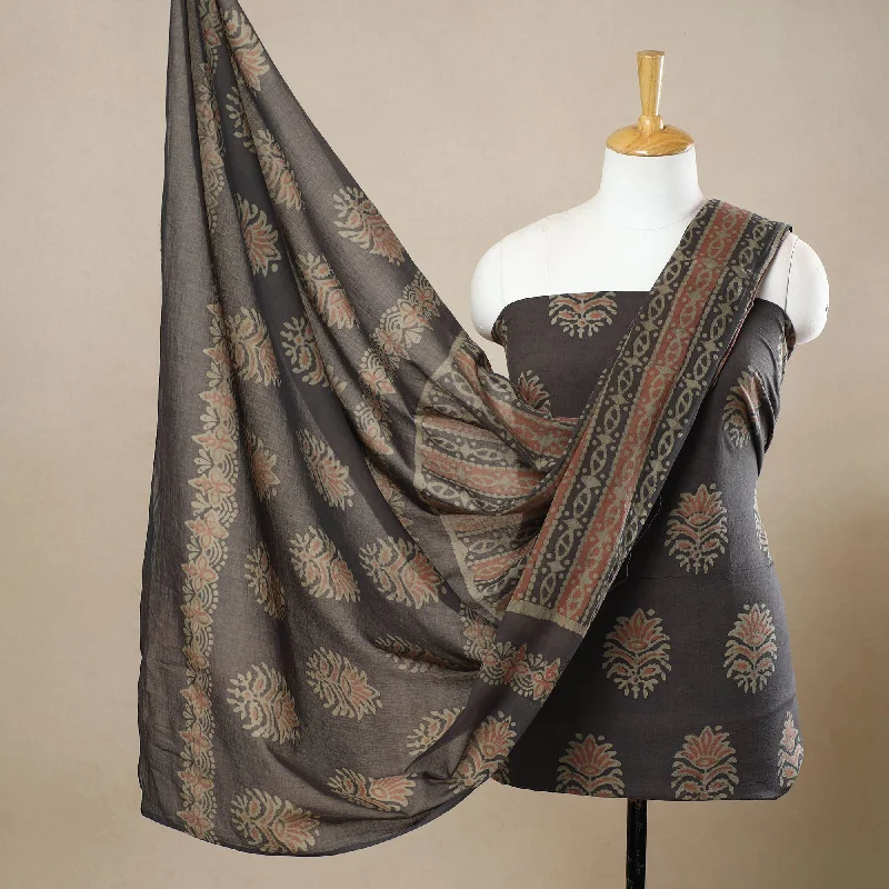 Brown - 3pc Cotton Kutch Batik Print Dress Material 105