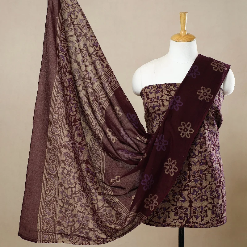 Maroon - 3pc Cotton Kutch Batik Print Dress Material 53