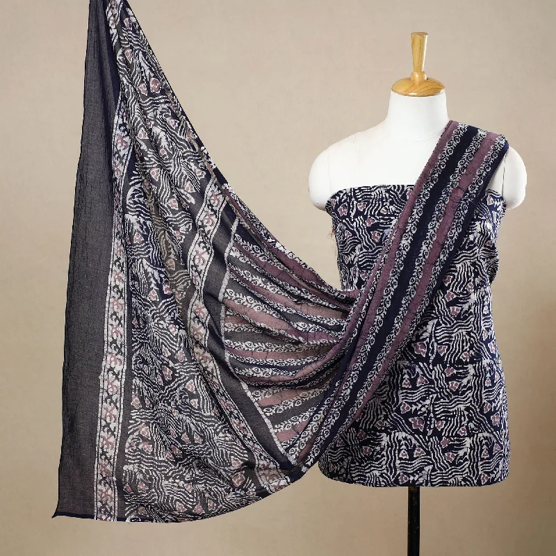 Purple - 3pc Cotton Kutch Batik Print Dress Material 115