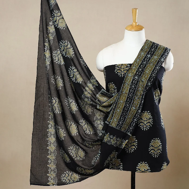 Black - 3pc Cotton Kutch Batik Print Dress Material 55