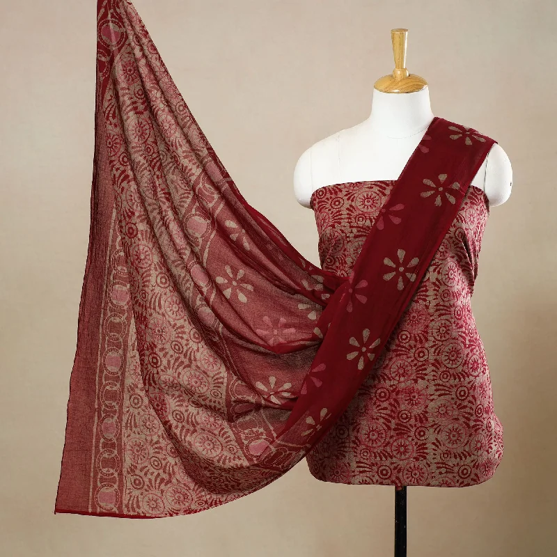 Red - 3pc Cotton Kutch Batik Print Dress Material 144