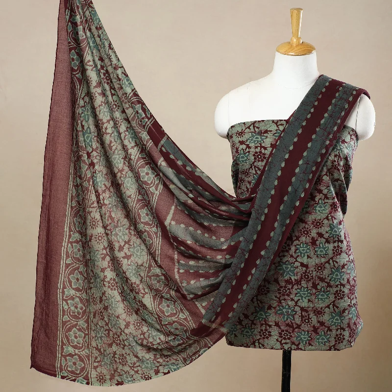 Maroon - 3pc Cotton Kutch Batik Print Dress Material 45