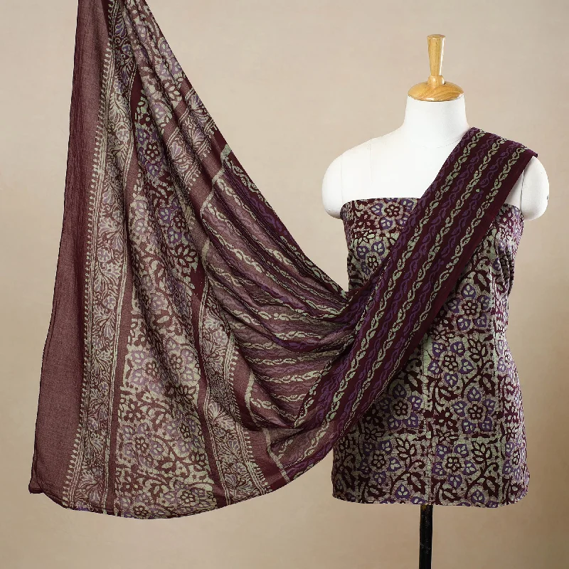 Brown - 3pc Cotton Kutch Batik Print Dress Material 36