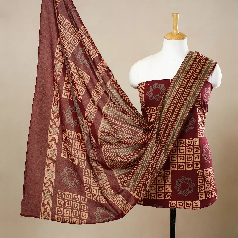 Red - 3pc Cotton Kutch Batik Print Dress Material 73