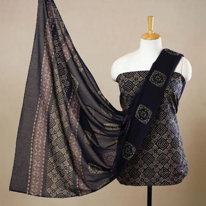 Purple - 3pc Cotton Kutch Batik Print Dress Material 131