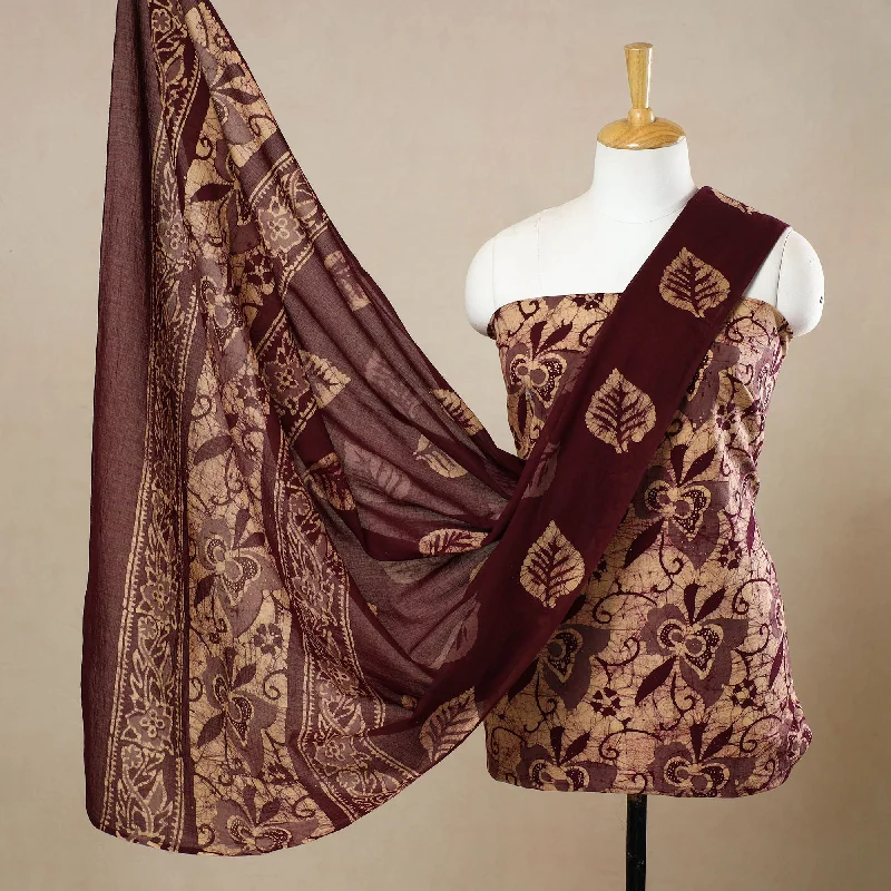 Brown - 3pc Cotton Kutch Batik Print Dress Material 125