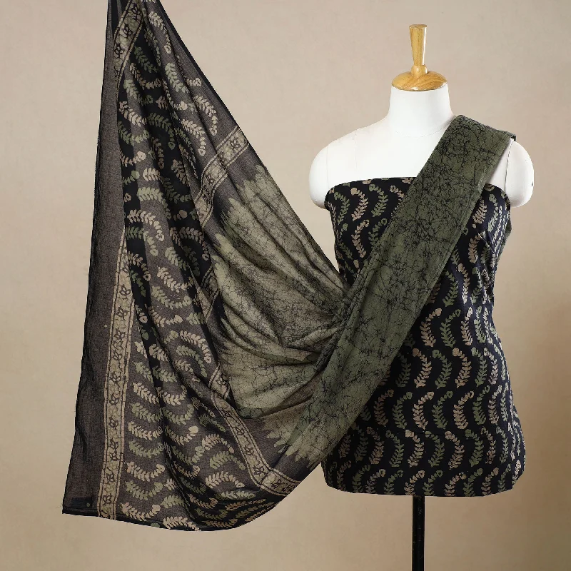 Green - 3pc Cotton Kutch Batik Print Dress Material 118