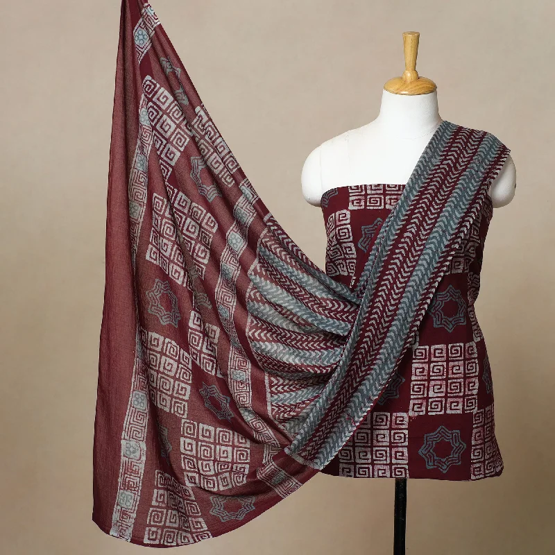Maroon - 3pc Cotton Kutch Batik Print Dress Material 03