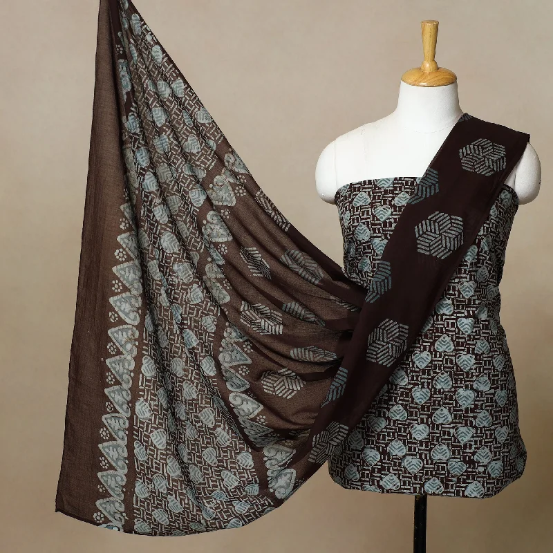 Brown 3pc Cotton Kutch Batik Print Dress Material 15