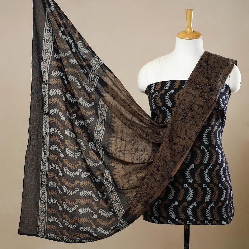 Brown - 3pc Cotton Kutch Batik Print Dress Material 95