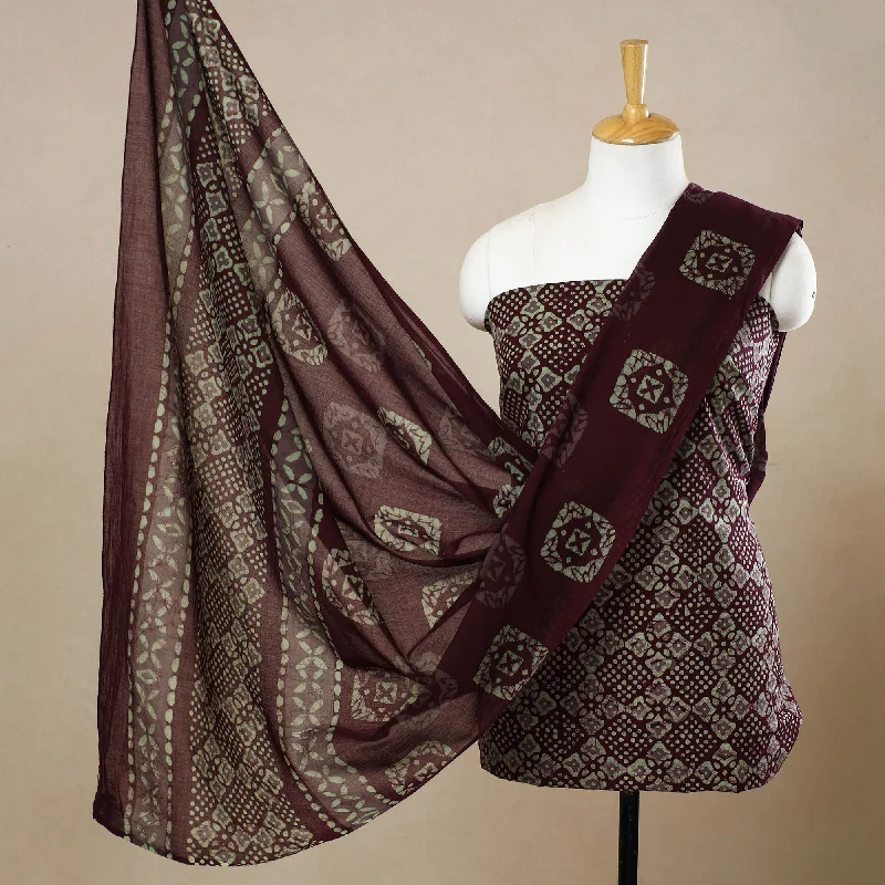 Maroon - 3pc Cotton Kutch Batik Print Dress Material 123