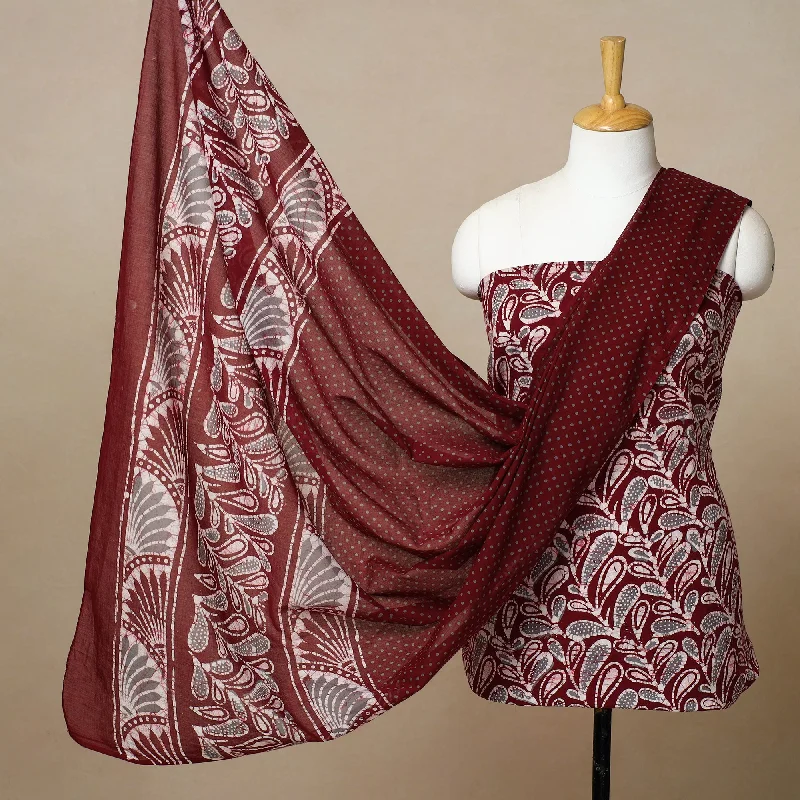Red - 3pc Cotton Kutch Batik Print Dress Material 26