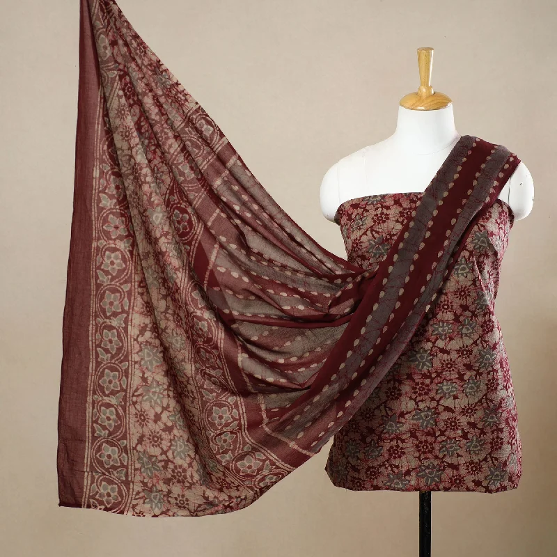 Maroon - 3pc Cotton Kutch Batik Print Dress Material 104