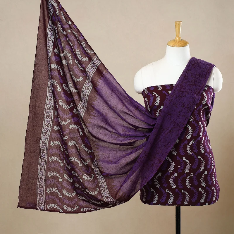 Purple - 3pc Cotton Kutch Batik Print Dress Material 114