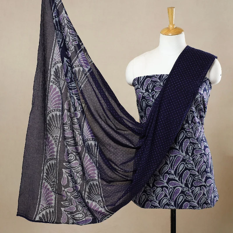 Purple - 3pc Cotton Kutch Batik Print Dress Material 51