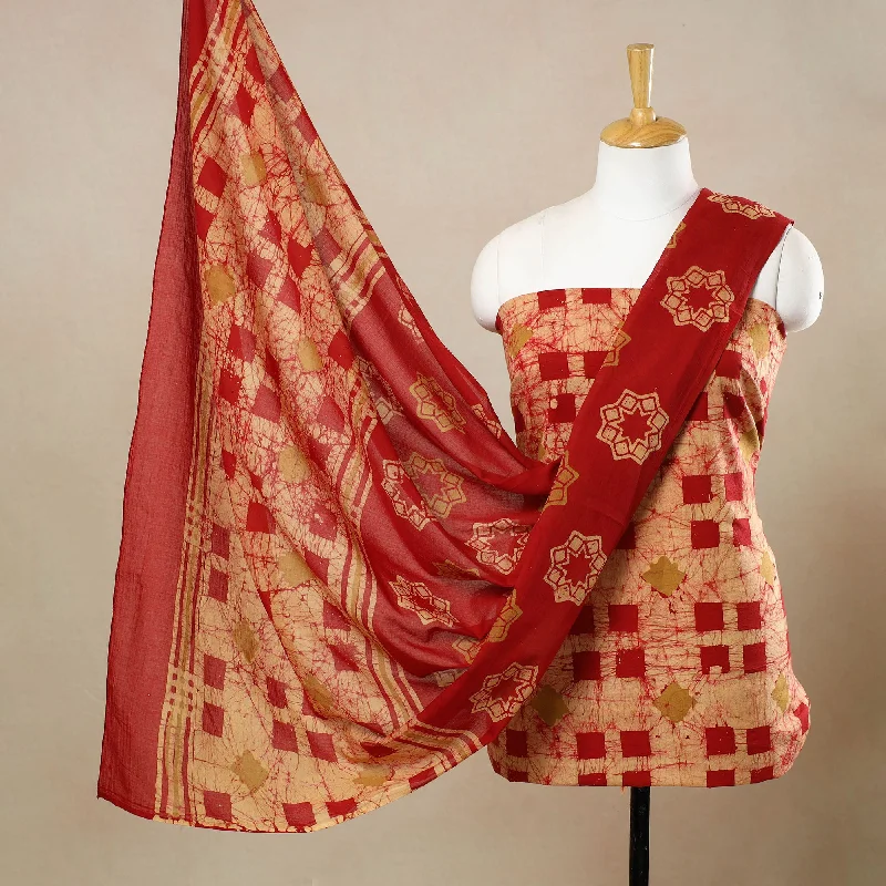 Red - 3pc Cotton Kutch Batik Print Dress Material 139