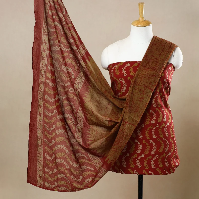 Red - 3pc Cotton Kutch Batik Print Dress Material 59