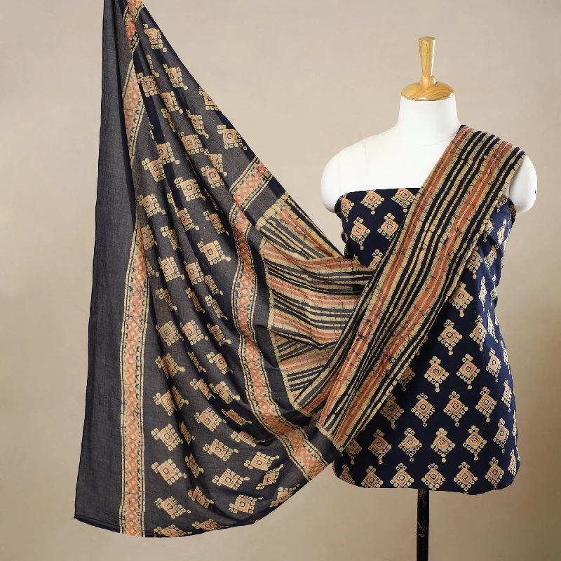 Blue - 3pc Cotton Kutch Batik Print Dress Material 83