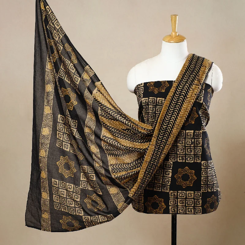 Black - 3pc Cotton Kutch Batik Print Dress Material 152