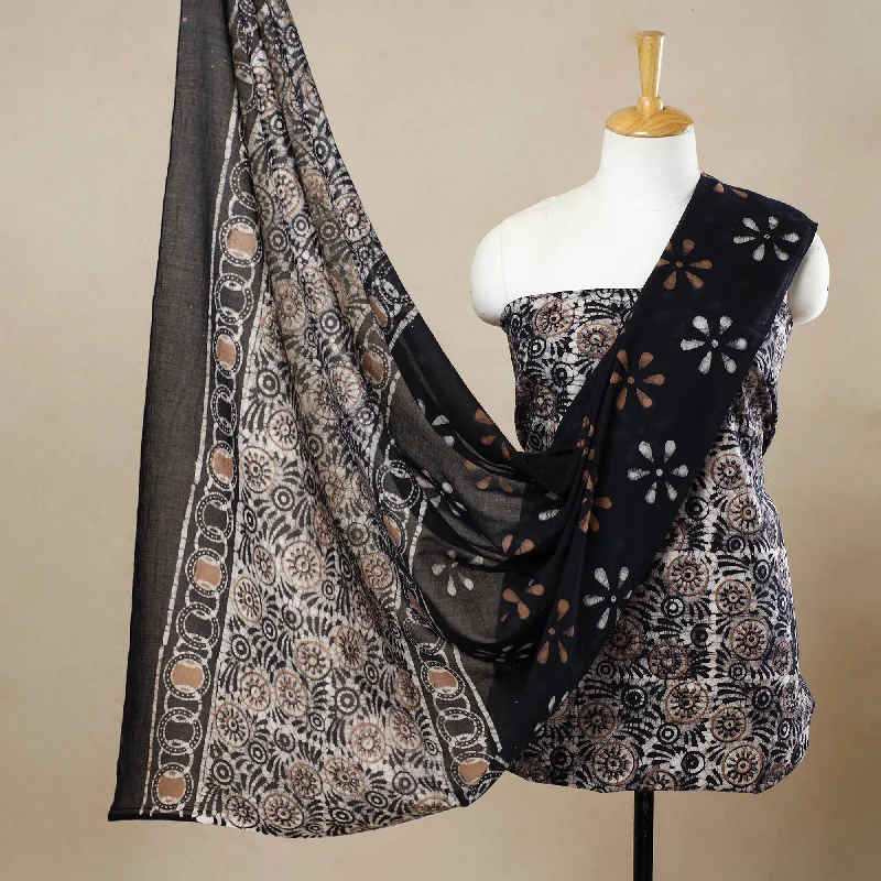 Black - 3pc Cotton Kutch Batik Print Dress Material 64