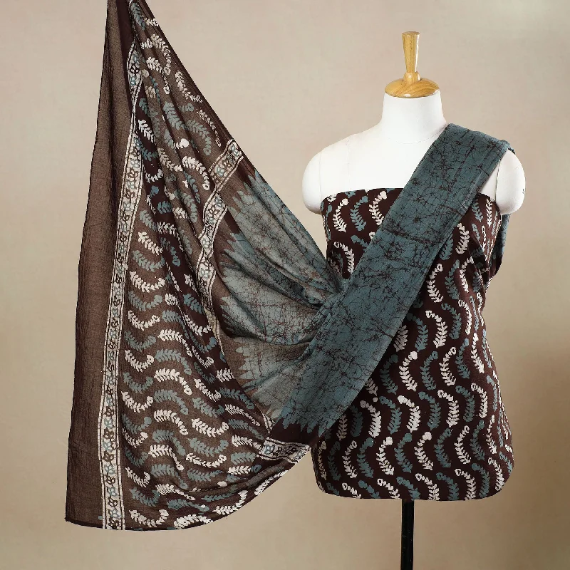 Brown - 3pc Cotton Kutch Batik Print Dress Material 143