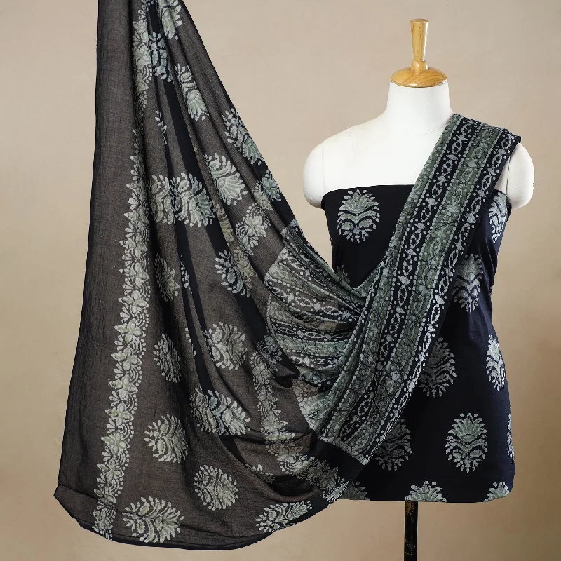 Black - 3pc Cotton Kutch Batik Print Dress Material 81