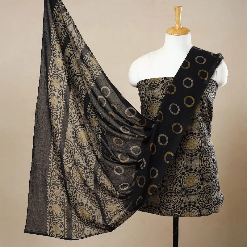 Black - 3pc Cotton Kutch Batik Print Dress Material 34