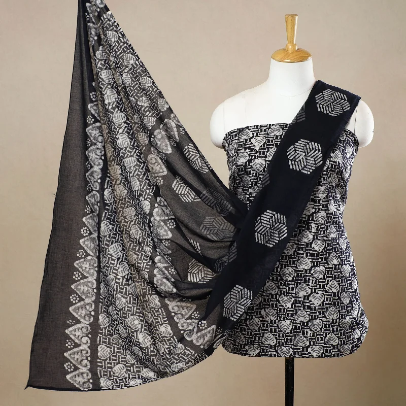 Black - 3pc Cotton Kutch Batik Print Dress Material 122