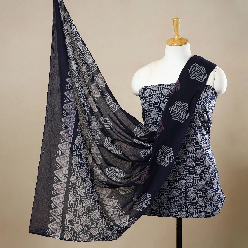 Blue - 3pc Cotton Kutch Batik Print Dress Material 157