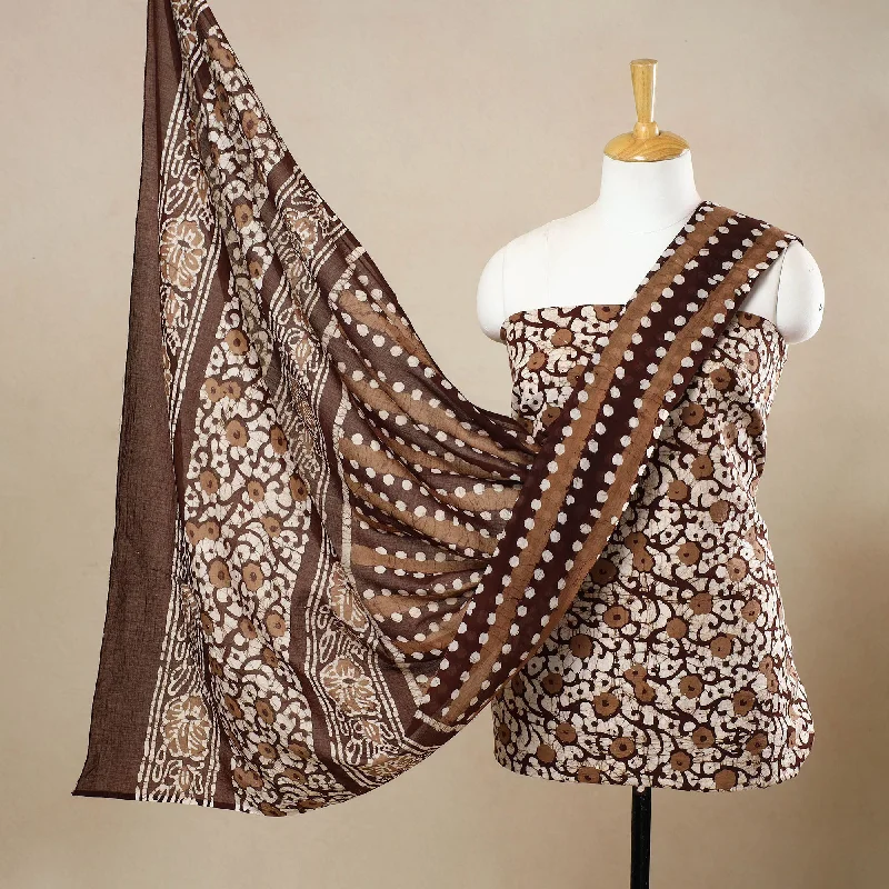 Brown - 3pc Cotton Kutch Batik Print Dress Material 149