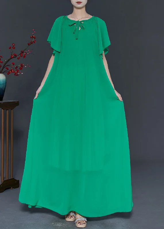 Grass Green Chiffon A Line Dresses Tie Waist Summer