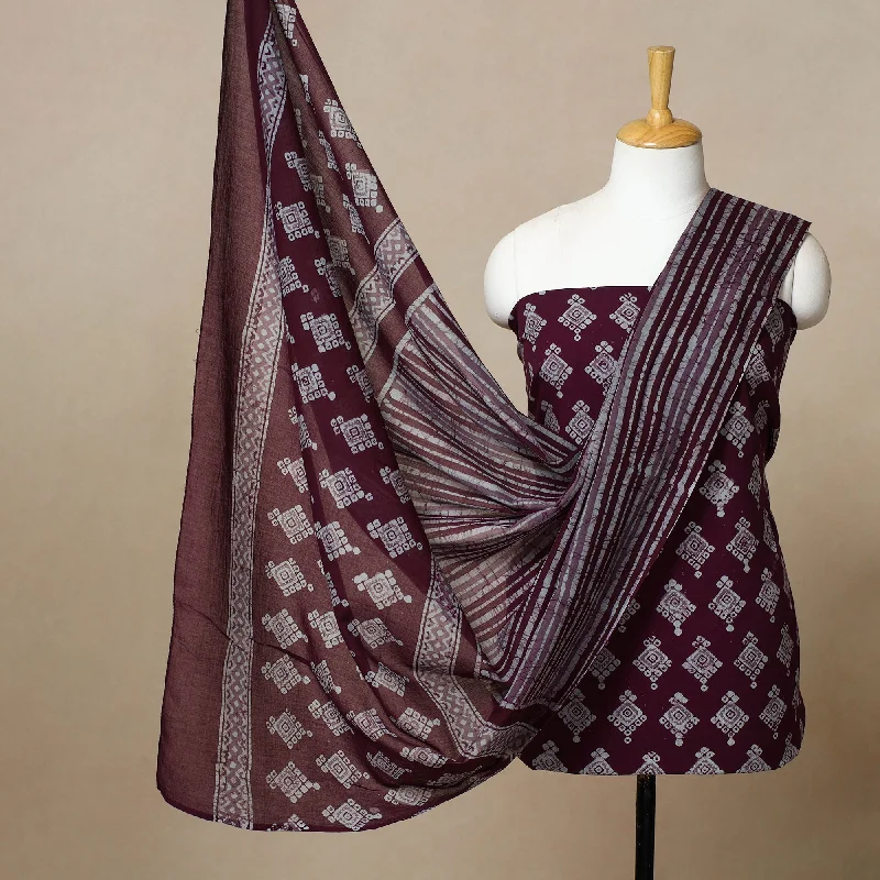 Maroon - 3pc Cotton Kutch Batik Print Dress Material 06