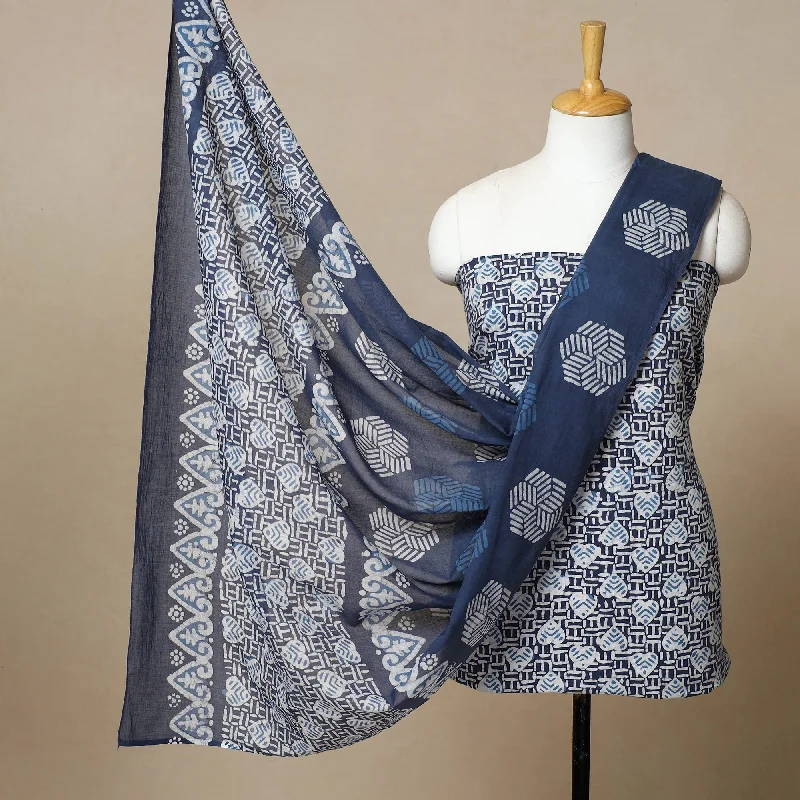 Gray - 3pc Cotton Kutch Batik Print Dress Material 28