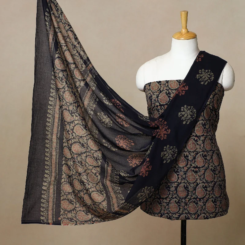 Brown - 3pc Cotton Kutch Batik Print Dress Material 09
