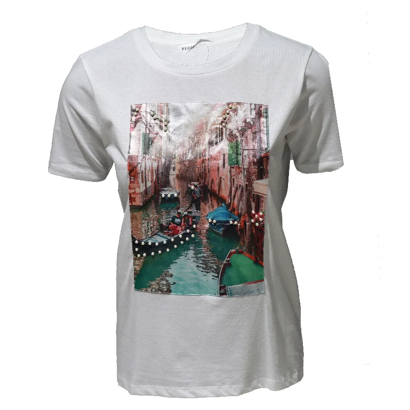 White Print T-Shirt Elegant Classic Vintage