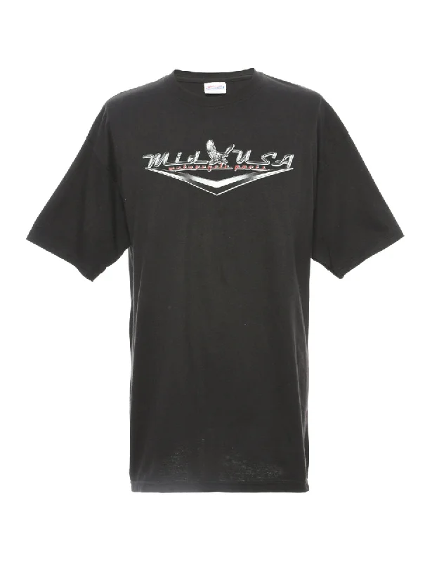 Black Mid USA Printed T-shirt - L Real Fur Shearling Chenille