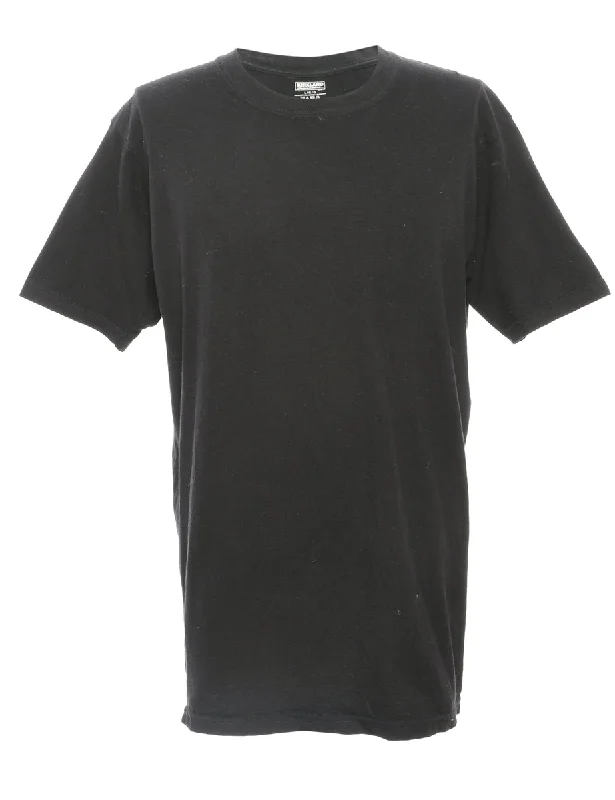 Black Plain T-shirt - L Mesh Blend Leather Blend Suede Blend