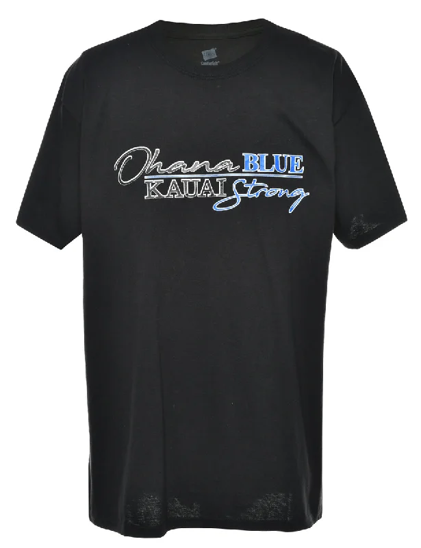 Black Printed T-shirt - L V-Neck T-Shirt Long Sleeve Cotton